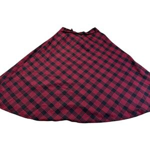 Talbots Plaid Midi Skirt Women's Size 14 Red Black Wool Blend Lined‎ Christmas